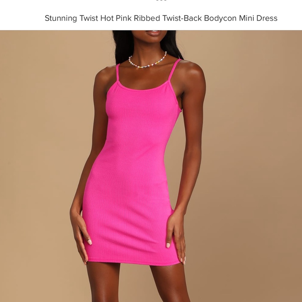 Hot Pink Ribbed Twist - Back Bodycon MIni Dress